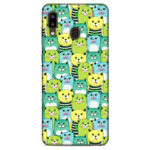 Lopard Samsung Galaxy A20 Uyumlu Kılıf Kediler (37) Silicone Cover Mavi Sarı