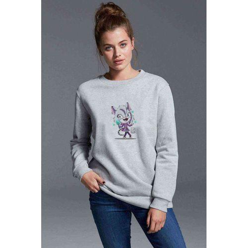 Kiss Cat Technology Baskılı Gri Kadın Sweatshirt