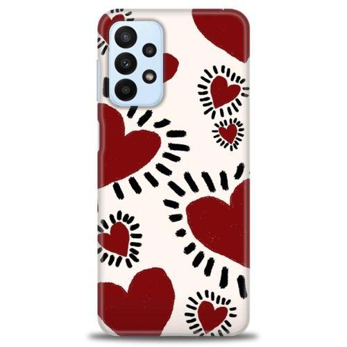 Samsung Galaxy A23 4G Kılıf HD Baskılı Kılıf - Çizgili Kalp + Tam Ekran Koruyucu