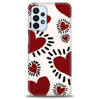 Samsung Galaxy A23 4G Kılıf HD Baskılı Kılıf - Çizgili Kalp + Tam Ekran Koruyucu