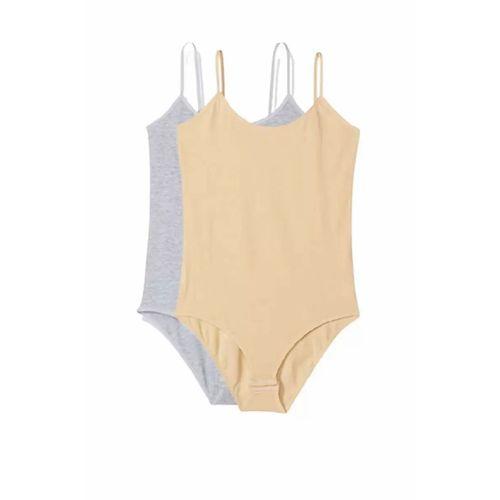 2 Adet İp Askılı Kadın Çıtçıtlı Body Gri ve Ten