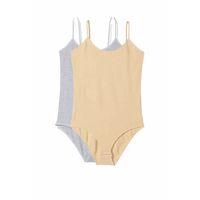 2 Adet İp Askılı Kadın Çıtçıtlı Body Gri ve Ten