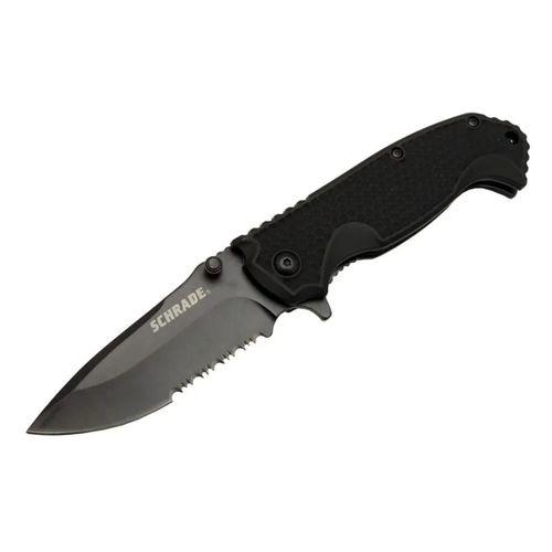 Schrade 5-1 Siyah Kamp Çakı 20cm- Yarı Otomatik, Testere Detaylı, Kemerlikli