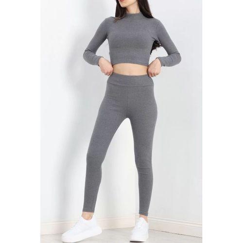 pilelistore Raporlu Crop İkili Takım Füme