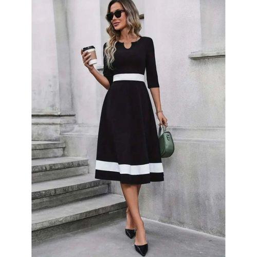 Kadın Truvakar Kol V Yakalı Janjan Krep Midi Elbise