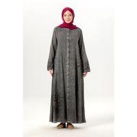 Uzun Kol Nuray Düğmeli Yuvarlak Yaka Çift Cepli Poplin Ferace Füme Fm