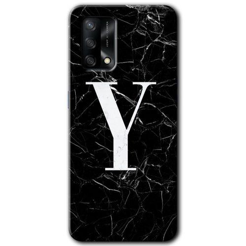 MRCİLETİSİM Oppo A54 Kılıf Kapak - Siyah Mermer Desenli Y Harfi +Hayalet Ekran Yandan Gözükmez