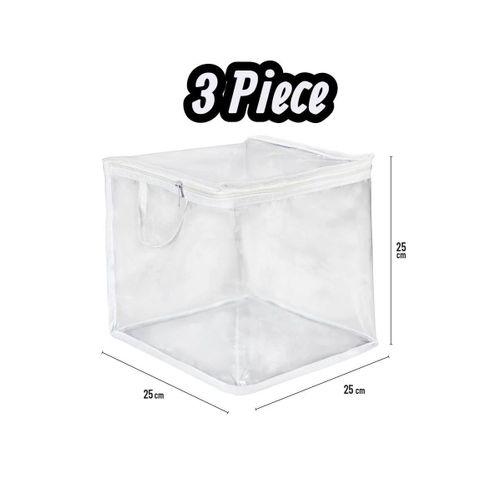 3 Adet Mini Şeffaf Hurç Havlu Giysi Iç Çamaşırı Düzenleyici Saklama Çantası 25x25cm