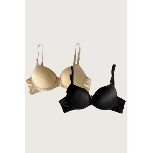 Ten-siyah 2'li Mikro Kumaş İçi Boş Balenli Günlük Desteksiz Sütyen