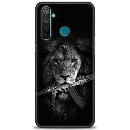 Realme 5 Pro Kılıf HD Baskılı Kılıf - Tüfek ve Aslan + Tam Ekran Koruyucu
