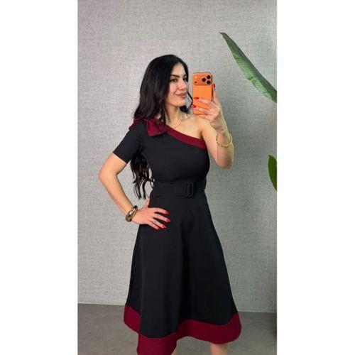 Kadın Tek Omuz Fiyonk Detaylı Midi Boy Elbise