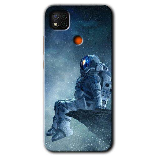 Xiaomi Redmi 9c Kılıf Baskılı Kapak - Astronot Yalnızlığı + 5D Tam Kaplayan Cam