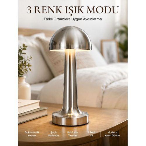 Modern Mantar Masa Lambası Dokunmatik 3 Işık Modlu  Kablosuz Led Yeni Nesil