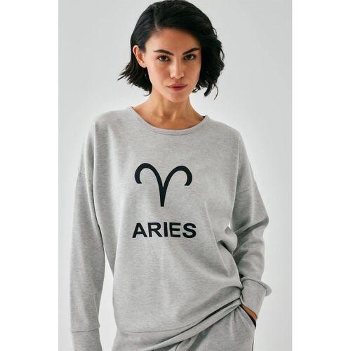Kadın Gri Koç Burcu Oversize 2 İplik Eşofman Ev Giyim Takımı