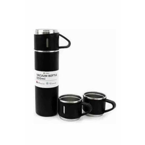 Termos Paslanmaz Çelik Termos Siyah Renk 3 Bardaklı Termos Seti