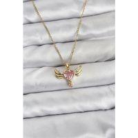 316L Çelik Zincir Gold Renk Kanatlı Kalp Model Zirkon Taşlı Kadın Kolye