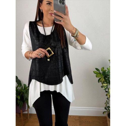 Kadın Siyah Deri Yelekli Kolye Dahil üçlü Takım