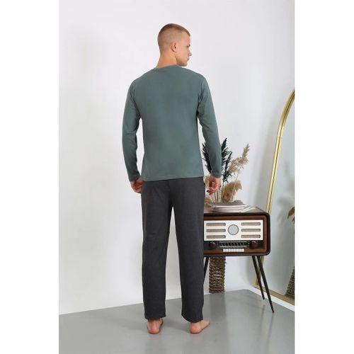 Erkek Penye Uzun Kol Pijama Takımı Haki
