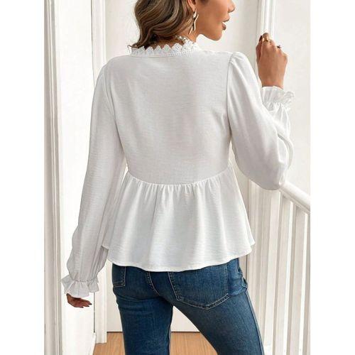 Kadın Uzun Kollu V Dantel Yaka Aerobin Bluz