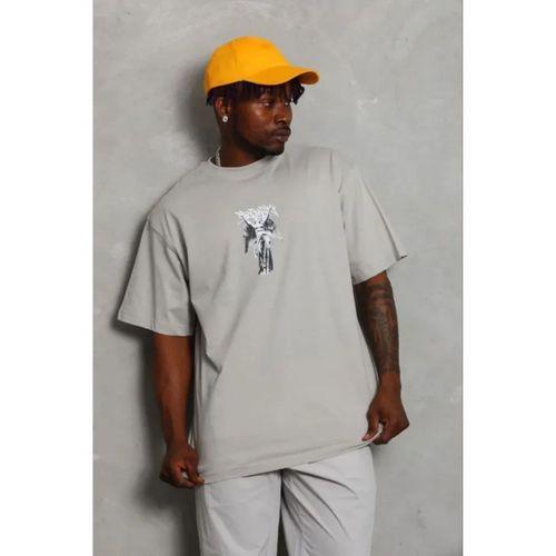 Erkek Baskılı T-Shirt Kısa Kol Bisiklet Yaka Regular Fit Rahat Kalıp Günlük Tişört - Gri