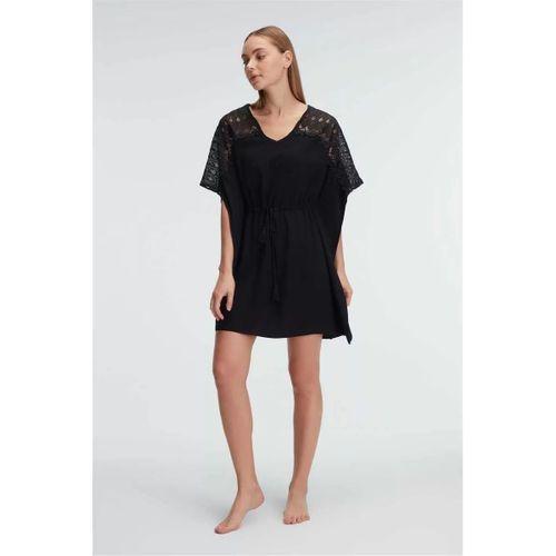 Kısa Kol V Yaka Viskon Düz Yazlık Mini Dantel Detaylı Pijama Takımı