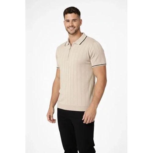 Erkek 2’li Paket Dokuma Triko  Fermuarlı Yakalı Fitilli Kısa Kollu Regular Fit Tişört - Bej - Siyah