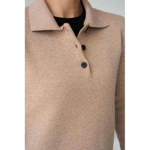 Polo Yaka 3 Düğmeli Kazak - Camel