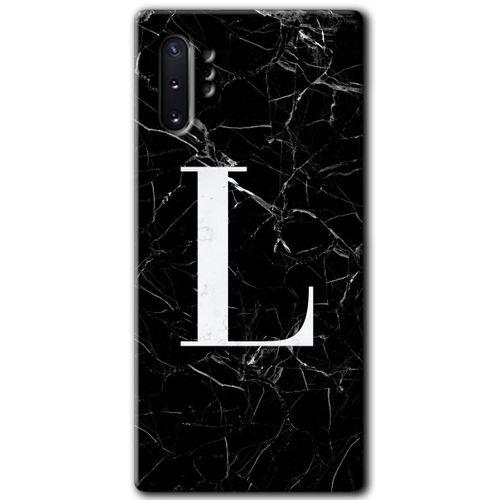 Galaxy Note 10 Plus Kılıf HD Desen Baskılı Arka Kapak - Siyah Mermer Desenli L Harfi + Kırılmaz Cam