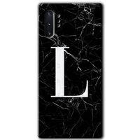 Galaxy Note 10 Plus Kılıf HD Desen Baskılı Arka Kapak - Siyah Mermer Desenli L Harfi + Kırılmaz Cam