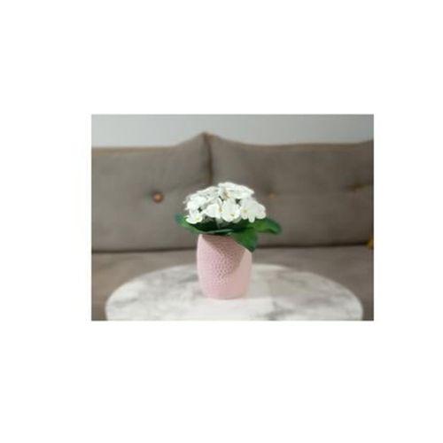 2 Adet Vazo Dahil,Vazoda Çiçek,Beyaz Yapay Çiçek,Vazo Pembe Petek Desenli Poliresin 8X8X15Cm