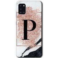 Potkal Hediye Fabrikası Samsung Galaxy A31 Kılıf HD Desen Baskılı Arka Kapak - Pembe Mermer Desenli P Harfi