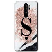 MRCİLETİSİM Xiaomi Redmi Note 8 Pro Kılıf HD Desen Baskılı Arka Kapak + Temperli Cam - Pembe Mermer Desenli Ş Harfi