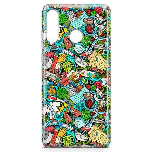 Huawei Nova 4e Kılıf Covid-19 Doodle Arka Kapak Koruma Desenli Full Koruyucu
