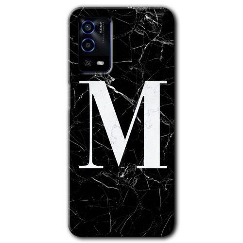 OPPO Oppo A55 Kılıf HD Desen Baskılı Arka Kapak - Siyah Mermer Desenli M Harfi