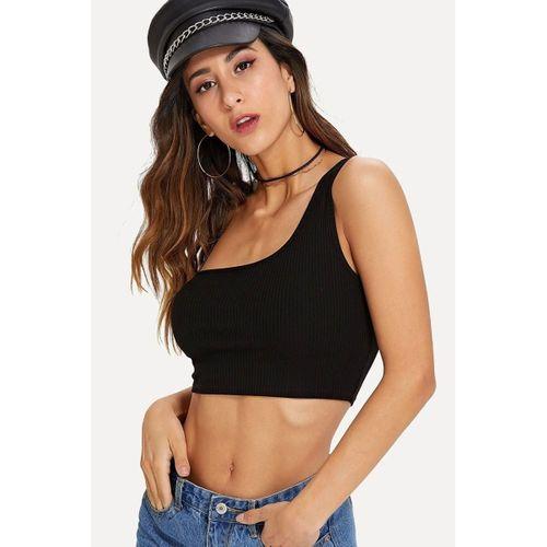 Kadın Siyah Fit Görünümlü Tek Omuz Crop Top Büstiyer