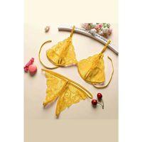 Kadın Sarı Dantelli Sütyen Külot Takımı