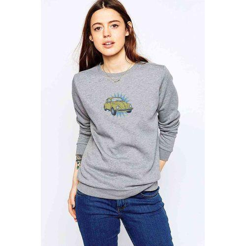 Vosvos Sarı Volkswagen Beetle Baskılı Gri Kadın Sweatshirt