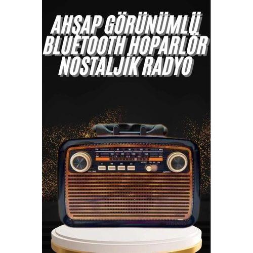 Nostaljik Görünümlü Ahşap Radyo Tf Sd Usb Girişli Led Fener Işıklı