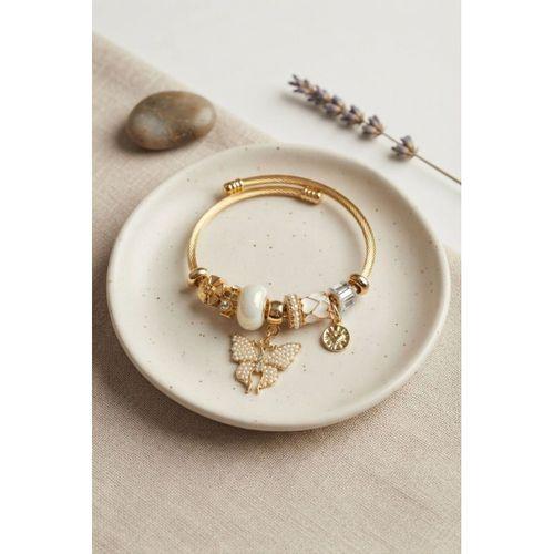 Beyaz Kelebek Model Gold Renk Charmlı Bileklik