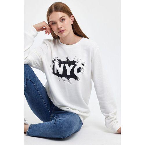 Süperlife Kadın Bisiklet yaka Rahat Kalıp 3 iplik Kalın NYC Baskılı SweatShırt spr24swk24