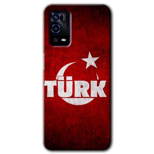 Oppo A55 Kılıf HD Desen Baskılı Arka Kapak + Temperli Cam - Ayyıldız Türk