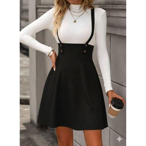 Kadın Askılı Düğmeli Mini Süet Elbise