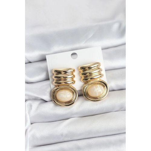 Pirinç Gold Krem Renk Vintage Kadın Küpe