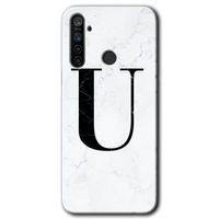 Realme 6i Kılıf Baskılı Arka Kapak - Beyaz Mermer Desenli U Harfi +Tam Ekran Koruyucu
