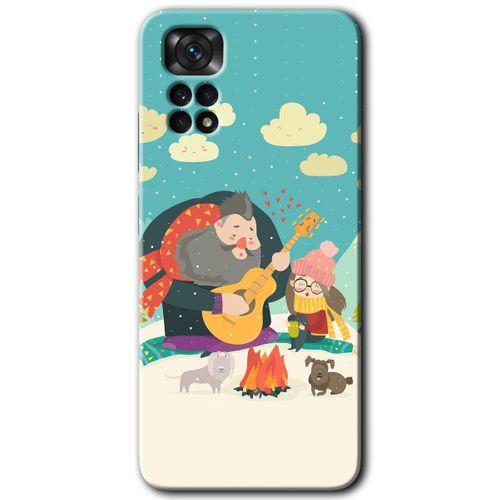 Xiaomi Redmi Note 11s 5G Global Kılıf HD Desen Baskılı Arka Kapak+Temperli Cam - Kış Pikniği