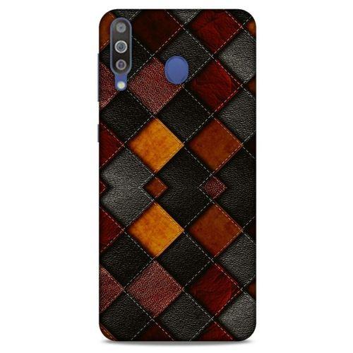 Samsung Galaxy M30 Kılıf Patchwork (1) Kılıfı Kahverengi Bordo