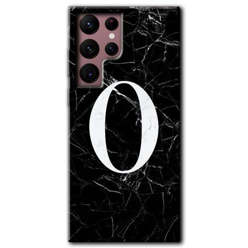 Galaxy S22 Ultra Kılıf HD Desen Baskılı Arka Kapak - Siyah Mermer Desenli O Harfi + Kırılmaz Cam