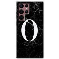 Galaxy S22 Ultra Kılıf HD Desen Baskılı Arka Kapak - Siyah Mermer Desenli O Harfi + Kırılmaz Cam