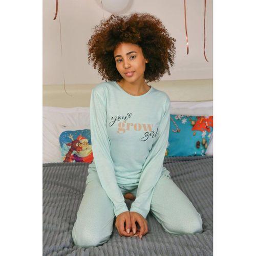 Kadın Penye Uzun Kol Pijama Takım Su Yeşili
