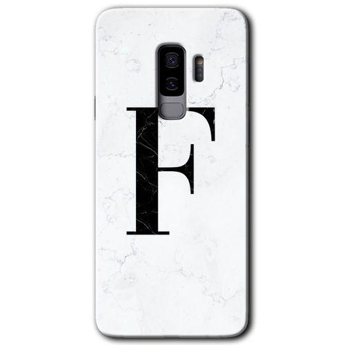 Samsung Galaxy S9 Plus HD Baskılı Kılıf + 9D Tam Ekran Koruyucu - Beyaz Mermer Desenli F Harf